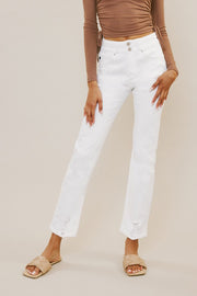 High Rise Ivory Straight Leg Jeans