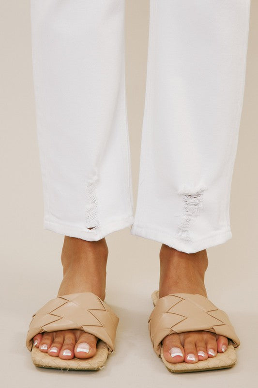 High Rise Ivory Straight Leg Jeans