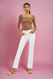 High Rise Ivory Straight Leg Jeans