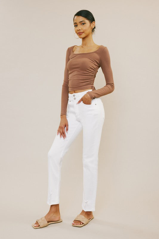 High Rise Ivory Straight Leg Jeans