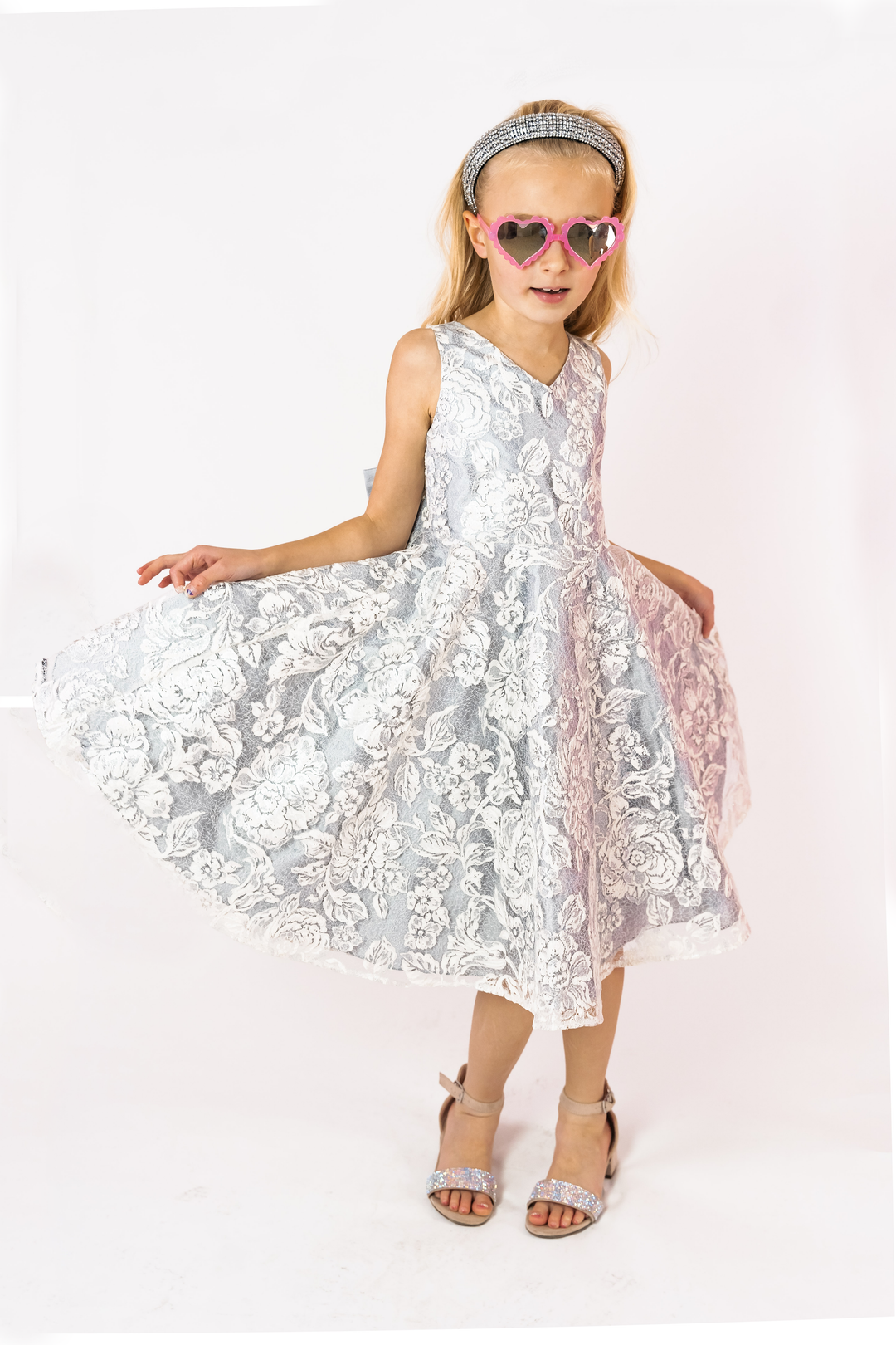 Marlene Lace Dress in Silver