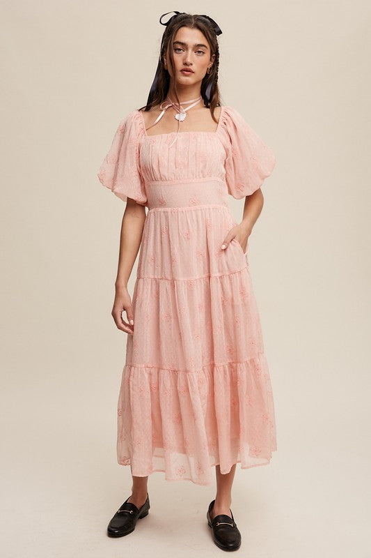 blush, pink, puff sleeve, dress, midi, maxi dress, a line, tiered dress, ruffle, lined, full skirt, gown, square neck, floral, vici, vici collection, red dress, shop red dress, zara, forever 21, zoco, shop zoco, bohme, jessa kae, rachel parcell, rachel parcel, mod boutique, baltic born, ivy city co, shop stevie, altard state, altar'd, wedding, wedding party, party, dress, dance, church, daymaker dress, 3/4 sleeve