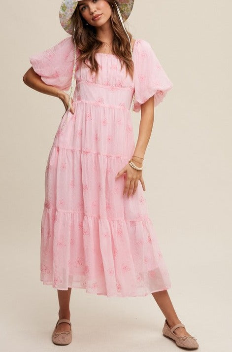 blush, pink, puff sleeve, dress, midi, maxi dress, a line, tiered dress, ruffle, lined, full skirt, gown, square neck, floral, vici, vici collection, red dress, shop red dress, zara, forever 21, zoco, shop zoco, bohme, jessa kae, rachel parcell, rachel parcel, mod boutique, baltic born, ivy city co, shop stevie, altard state, altar'd, wedding, wedding party, party, dress, dance, church, daymaker dress, 3/4 sleeve