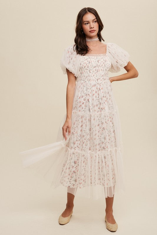 cream, ivory, lilac, violet, purple, floral, dress, midi, gown, puff sleeve, ruched, smocked, smoking, tiered, square neck, a line, midi, chiffon, mesh, short sleeve, summer, wedding, party, church, dress, vici, vici collection, red dress, shop red dress, zara, forever 21, zoco, shop zoco, bohme, jessa kae, rachel parcell, rachel parcel, mod boutique, baltic born, ivy city co, shop stevie, altard state, altar'd, blush, pink