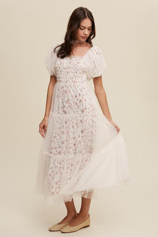 cream, ivory, lilac, violet, purple, floral, dress, midi, gown, puff sleeve, ruched, smocked, smoking, tiered, square neck, a line, midi, chiffon, mesh, short sleeve, summer, wedding, party, church, dress, vici, vici collection, red dress, shop red dress, zara, forever 21, zoco, shop zoco, bohme, jessa kae, rachel parcell, rachel parcel, mod boutique, baltic born, ivy city co, shop stevie, altard state, altar'd, blush, pink