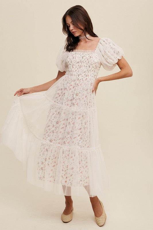 cream, ivory, lilac, violet, purple, floral, dress, midi, gown, puff sleeve, ruched, smocked, smoking, tiered, square neck, a line, midi, chiffon, mesh, short sleeve, summer, wedding, party, church, dress, vici, vici collection, red dress, shop red dress, zara, forever 21, zoco, shop zoco, bohme, jessa kae, rachel parcell, rachel parcel, mod boutique, baltic born, ivy city co, shop stevie, altard state, altar'd, blush, pink